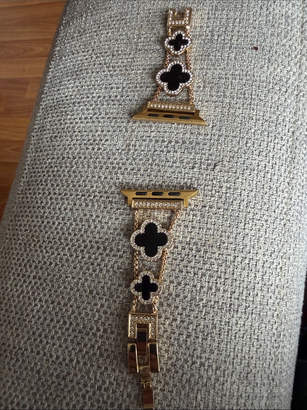Gold-tone Decorative Apple Watch Band with Black Fleur Accents
